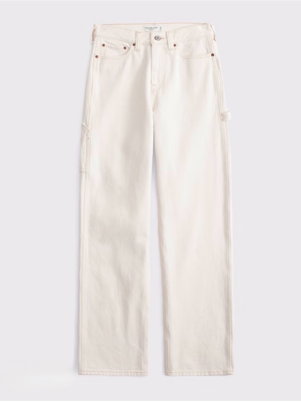 Abercrombie & Fitch Curve Love Mid Rise Slouchy Jeans ecru carpenter wash 25